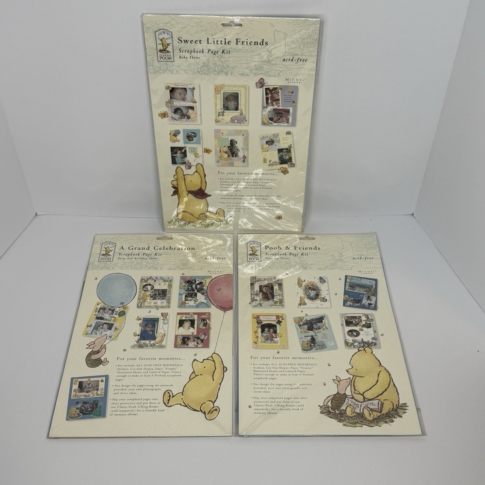 Classic Pooh Scrapbook Page Kit Lot Of 3 Baby/Party And Birthday/Everyday Themes